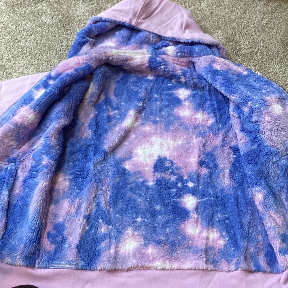 Lands' End Pink and Blue Hoodie Sweatshirt REVERSIBLE NWT Girls XL Womens Small - Picture 5 of 5